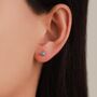 Sterling Silver Tiny Blue Opal Planet Screw Back / Flat Back / Stud Earrings, thumbnail 2 of 12