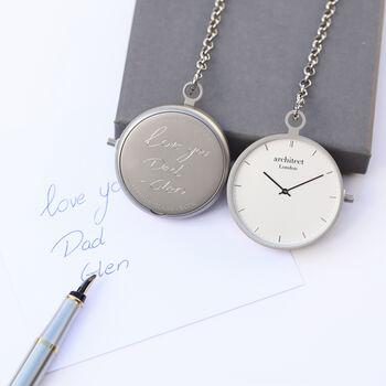 Modern Pocket Watch In Silver With Your Own Handwriting, 7 of 7