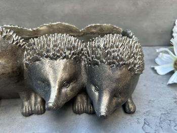 Distressed Silver Hedgehog Planter Cute 33cm Plant Pot, 10 of 12