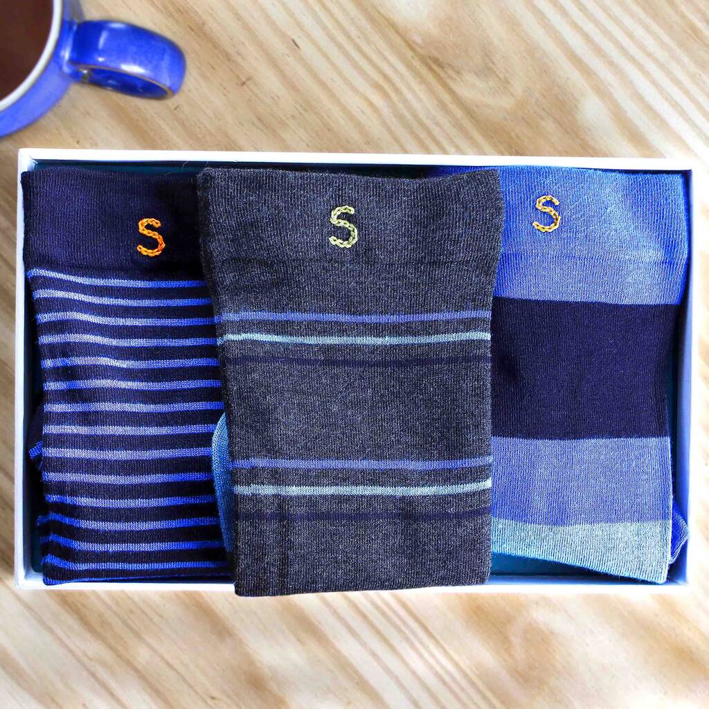 Personalised Initial Mens Soft Bamboo Socks Gift Set, 1 of 4