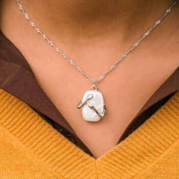 Two Hands Hugging White Stone Square Pendant Necklace, 4 of 4