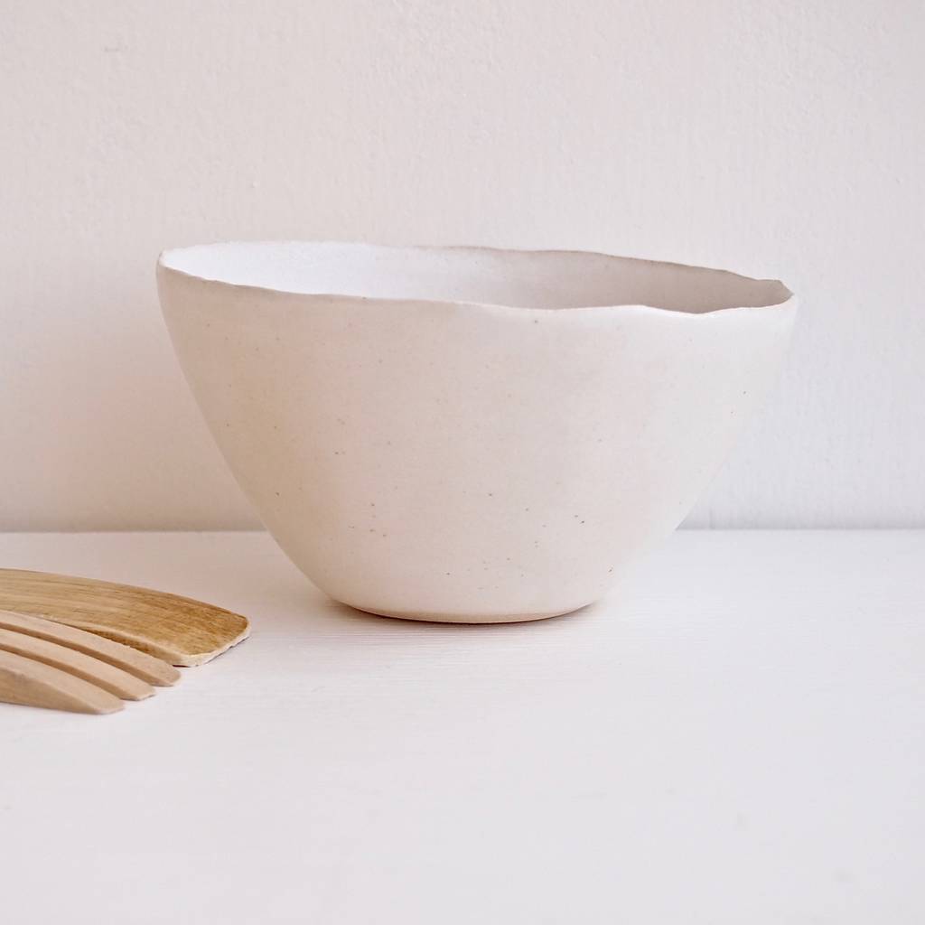 handmade white pottery organic serving bowl by