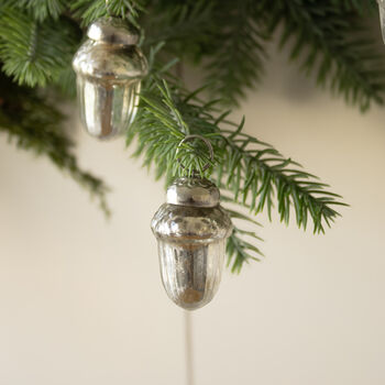 Aged Silver Glass Acorn Baubles, 3 of 4