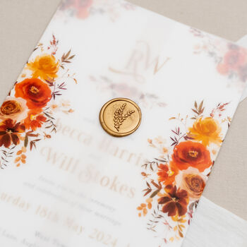 Burnt Orange Floral Wedding Invitation Set, 5 of 9