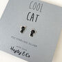 Cool Cat Black Or White Kitten Silver Stud Earrings, thumbnail 5 of 9