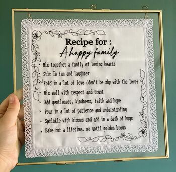 Embroidered Handkerchief Recipe For A Happy Family, 3 of 4