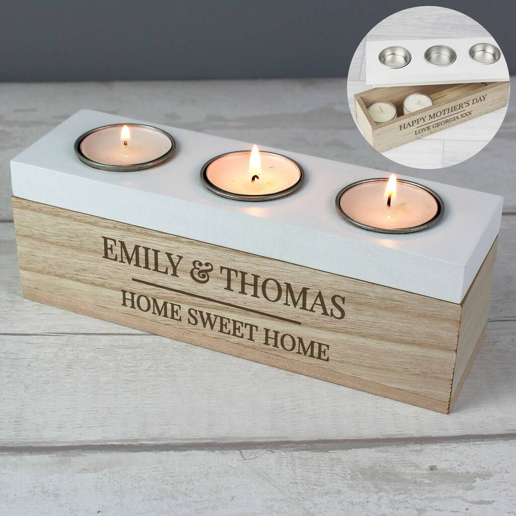 Personalised Wooden Tealight Holder Box By Blackdown Lifestyle