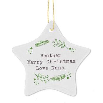 Personalised Christmas Holly Ceramic Star Decoration, 2 of 4