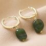 African Jade Stone Hoop Earrings In Gold Plating, thumbnail 2 of 7