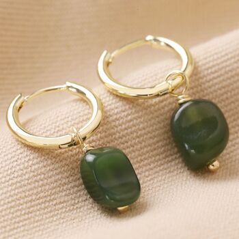 African Jade Stone Hoop Earrings In Gold Plating, 2 of 7