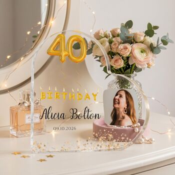 Personalised Birthday Photo Heart Acrylic Plaque, 6 of 7