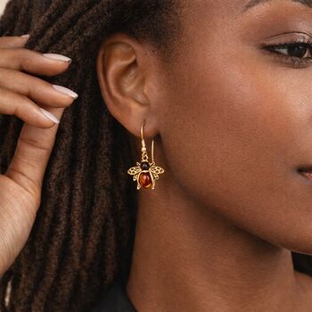 Gold Plated Sterling Silver Baltic Amber Bee Drop Earrings – 15mm, 5 of 5