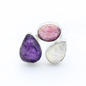 Ruby, Moonstone And Amethyst Adjustable Silver Ring, 6 of 7