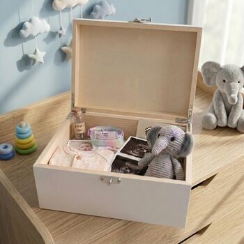 Personalised Blue Garland Baby White Keepsake Box Three Sizes, 3 of 12