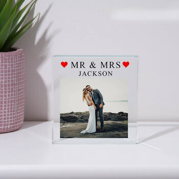 Personalised Mr And Mrs Glass Block, 2 of 3