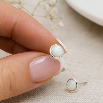 Sterling Silver Opal Stud Earrings: Minimalist October Birthstone – 6mm, 10 of 10