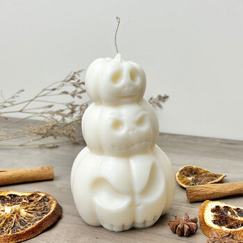 White Carved Pumpkin Candle Halloween Decoration, 3 of 7