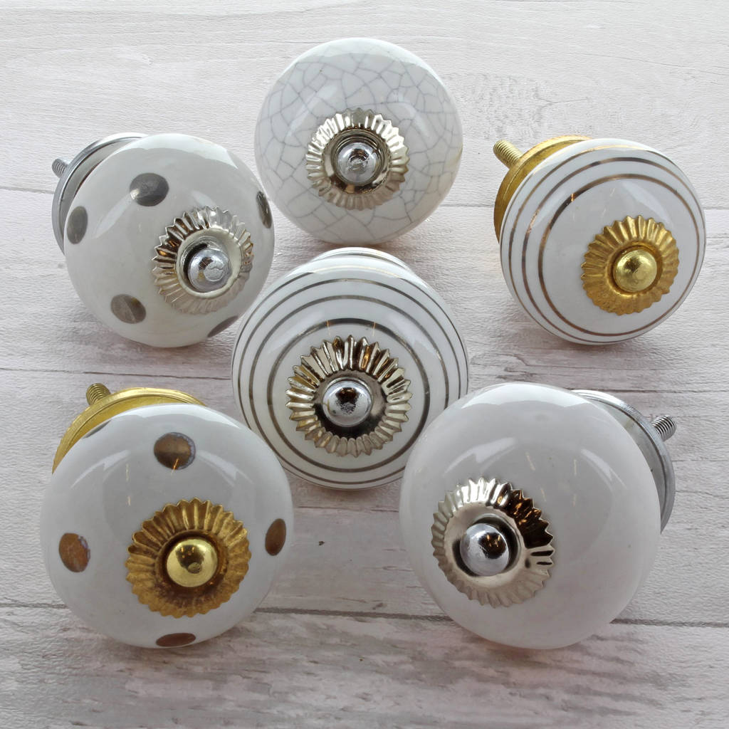 gold, silver, white ceramic door knobs by g decor