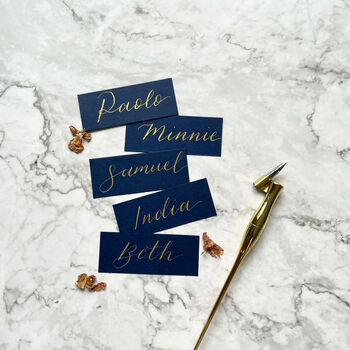 Gold Calligraphy Navy Place Cards, 2 of 4