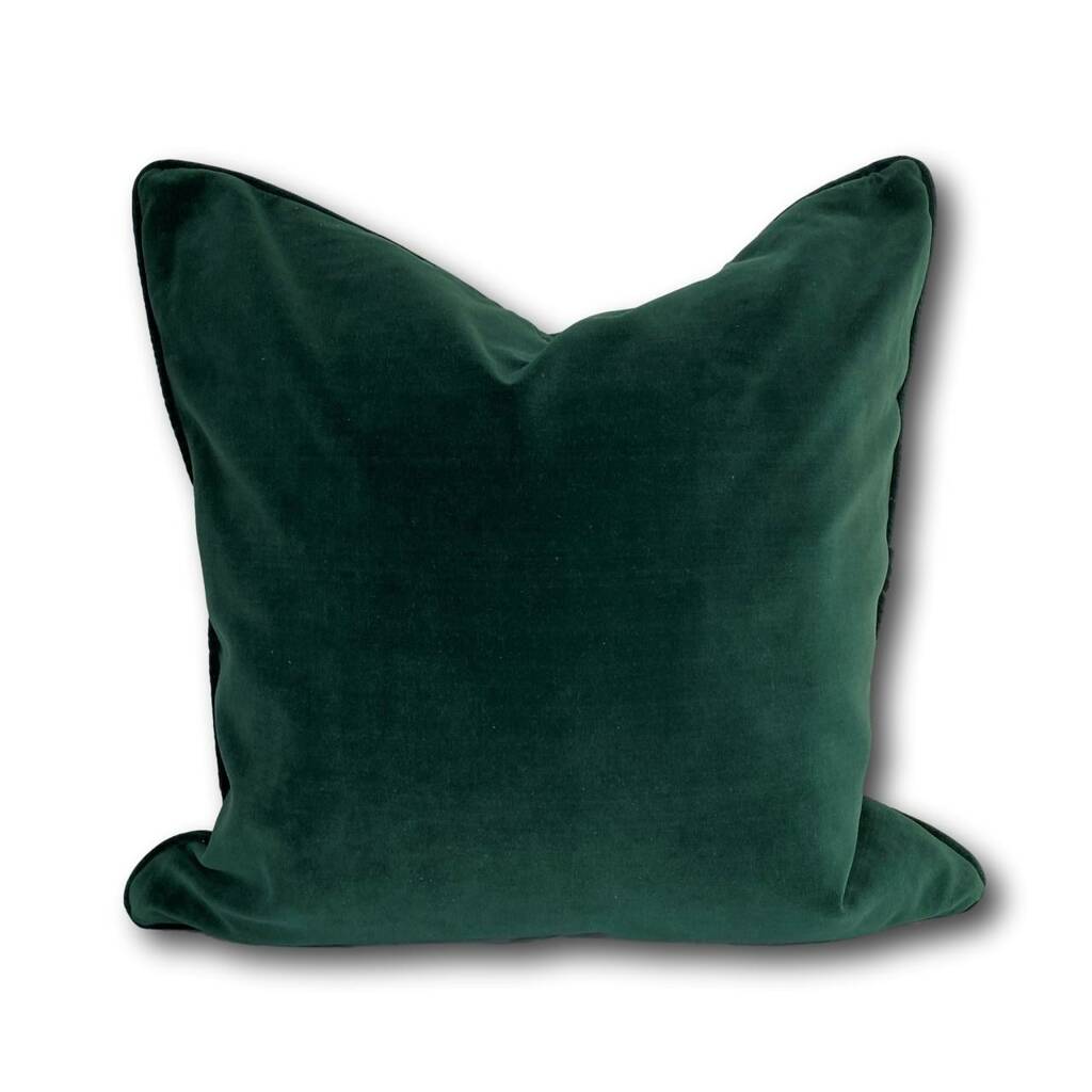 Rich Green Velvet Cushion With Piping, 1 of 3