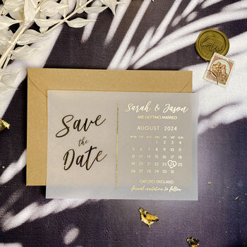 Gold Foil Save The Date Calendar Vellum Invites, 8 of 11