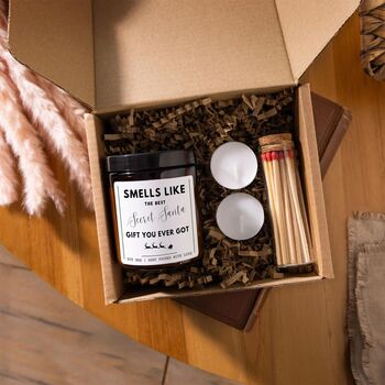 Smells Like The Best Secret Santa Gift Funny Christmas Scented Candle, 2 of 5