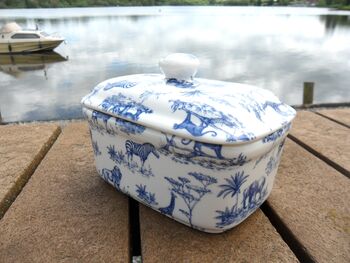 Lidded Butterdish In Blue Safari Design, 9 of 9