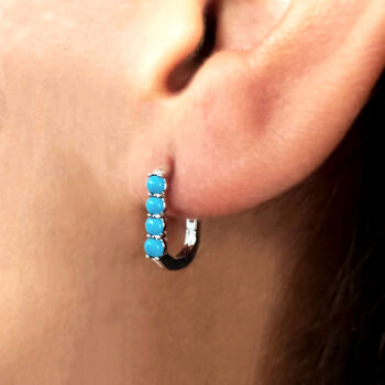 Sterling Silver Turquoise Rectangular Hoop Earrings, 3 of 8