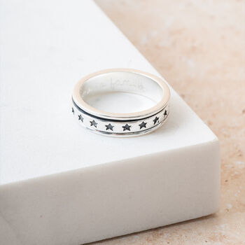 Personalised Black Star Spinner Ring In Sterling Silver, 6 of 12