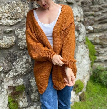 The Hazel Knitted Cardigan In Chestnut, 3 of 4