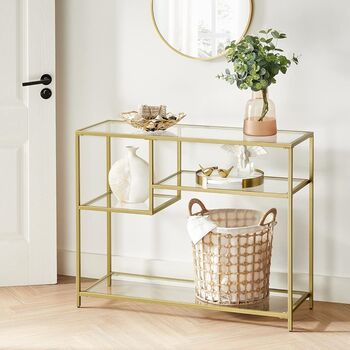 Console Table Tempered Glass Metal Frame Modern Shelves, 3 of 7