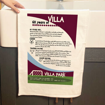 Years Of Being A Villan Tea Towel Birthday Gift For Aston Villa Fan, 3 of 6