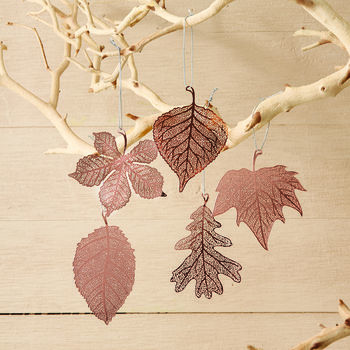 set of five copper leaf decorations by posh totty designs interiors ...