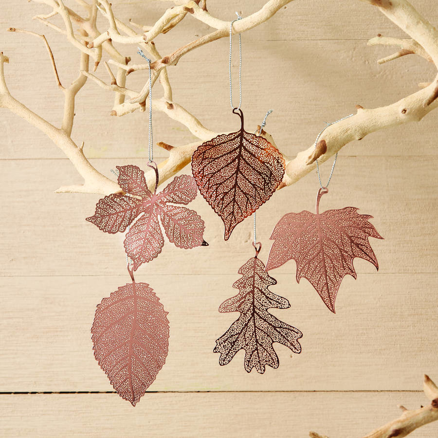 Set Of Five Copper Leaf Decorations By Posh Totty Designs Interiors