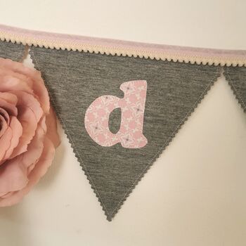 Bunting Personalised Luxury Grey And Pink New Baby Girl, 8 of 12