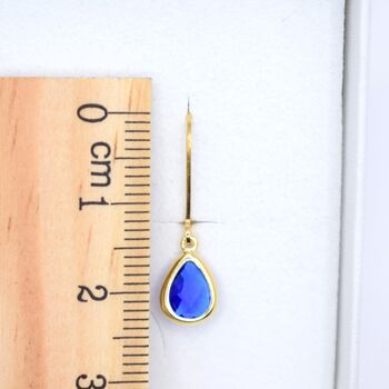 Sapphire Blue Teardrop Leverback Earrings, 4 of 8