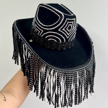 Black Suede Fringe Cowboy Hat, 4 of 5