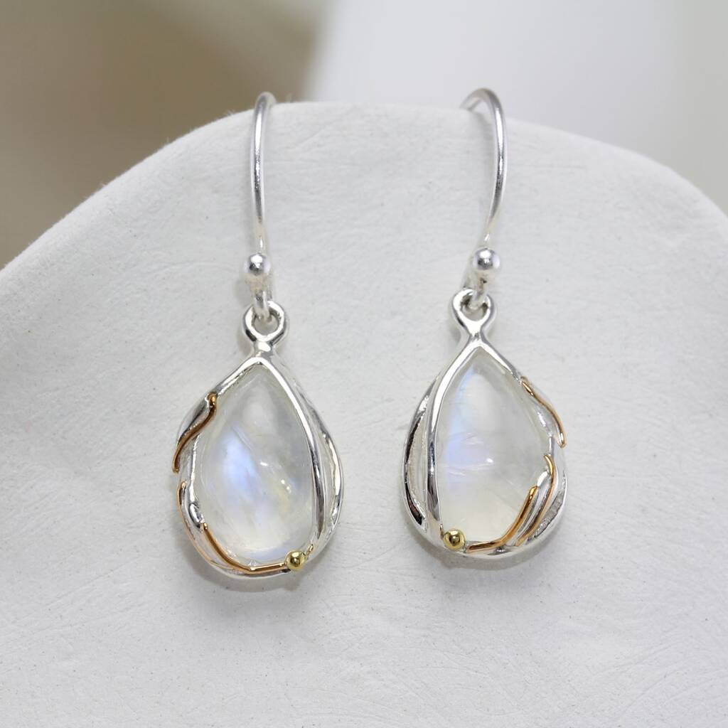 Handmade Natural Rainbow Moonstone Droplet Earrings, 1 of 12