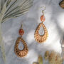 Gold Plate Rattan And Orange Agate Summer Earrings, thumbnail 2 of 3