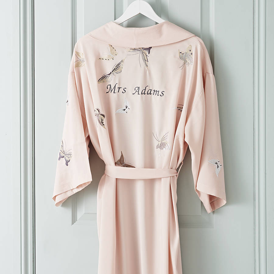 Personalised Bridal Butterfly Long Dressing Gown, 1 of 8