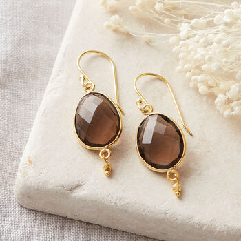 Brown Topaz Oval Drop Gold Plated Earrings, 3 of 12