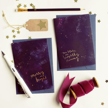 Gold Star Galaxy Christmas Card Merry And Bright, 2 of 3