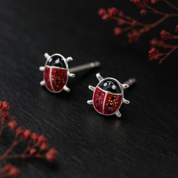 Girls Sterling Silver Ladybird Stud Earrings, 3 of 4