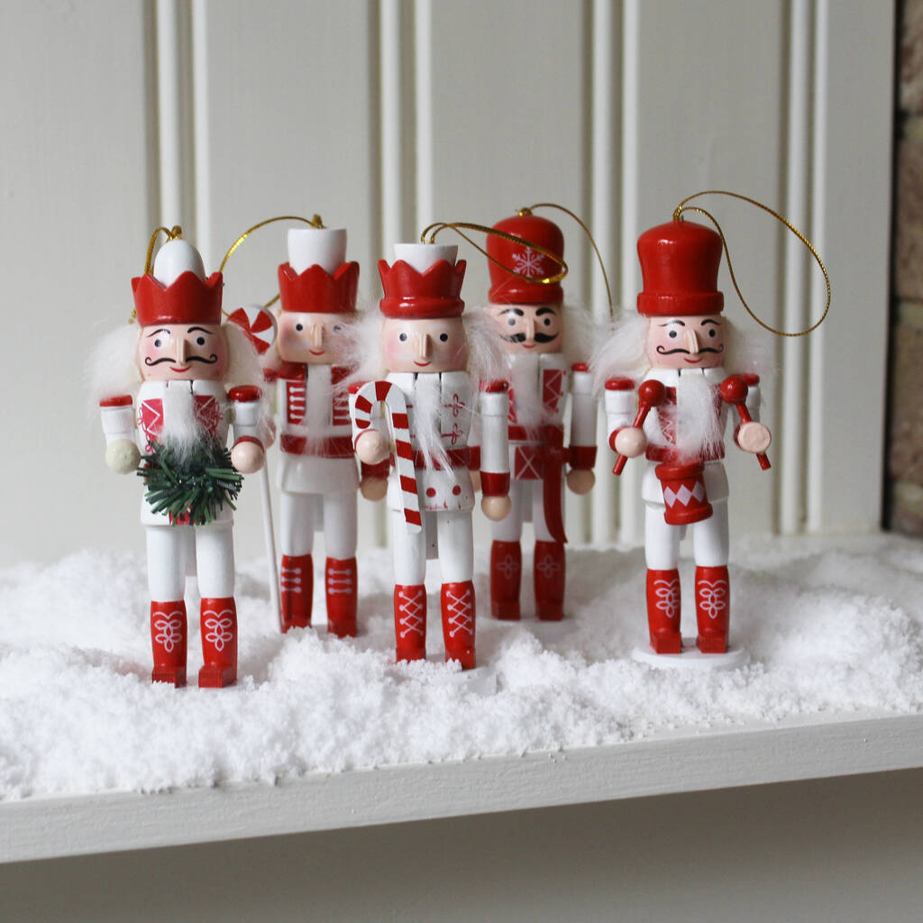 Set Of Five Red Nutcracker Ornaments, 1 of 3