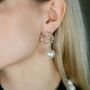 Gold Plated Hexagon Freshwater Stud Pearl Drop Earring, thumbnail 2 of 4