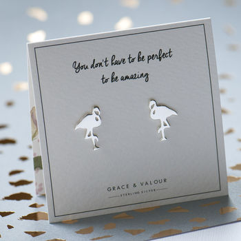 Flamingo Sterling Silver Stud Earrings On Bespoke Card, 3 of 10