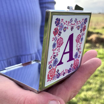 Personalised Initial Floral Compact Mirror, 2 of 3