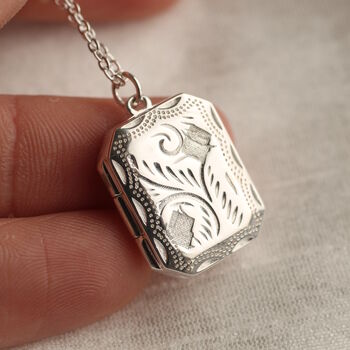 Sterling Silver Engraved Heirloom Locket Necklace, 2 of 11