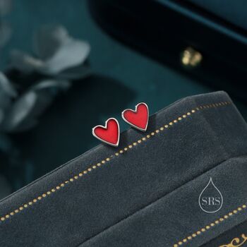 Sterling Silver Red Enamel Glaze Heart Stud Earrings, 4 of 12