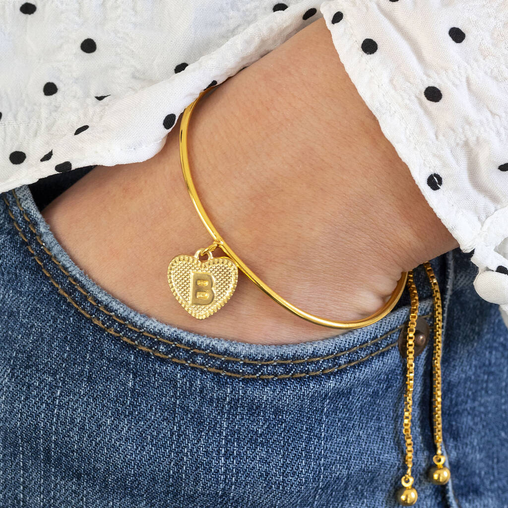 Dotted Heart Initial Bangle Bracelet By Joy by Corrine Smith ...